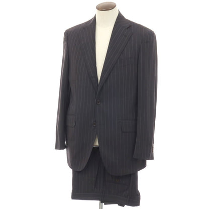 【中古】エトロ ETRO ウール ストライプ 3つボタンスーツ ブラックxホワイト【サイズ52】【 状態ランクC 】【 メンズ 】