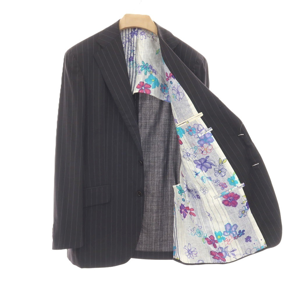 【中古】エトロ ETRO ウール ストライプ 3つボタンスーツ ブラックxホワイト【サイズ52】【 状態ランクC 】【 メンズ 】
