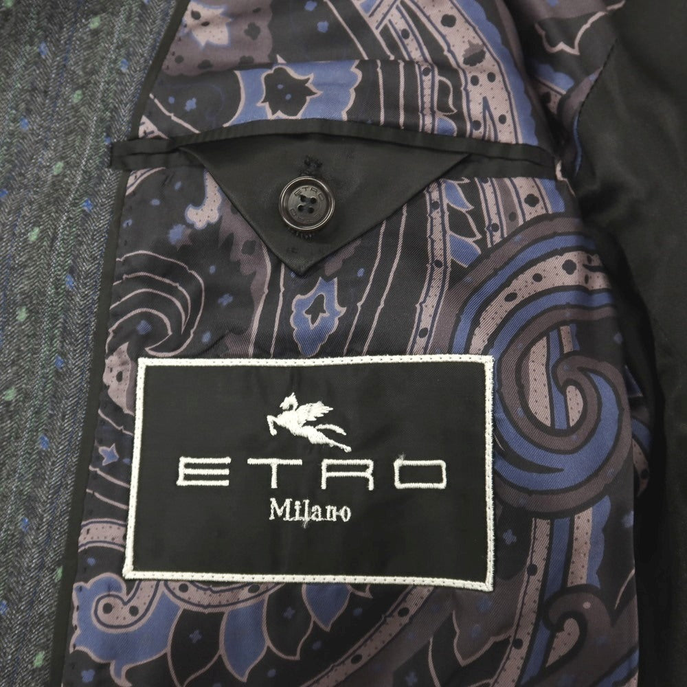 【中古】エトロ ETRO ウール 2つボタンスーツ グレーxグリーン【サイズ52】【 状態ランクB 】【 メンズ 】