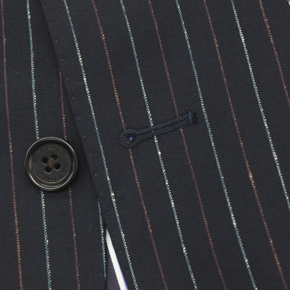 【中古】エトロ ETRO ウール ストライプ 2つボタンスーツ ダークネイビーxマルチカラー【サイズ52】【 状態ランクB 】【 メンズ 】