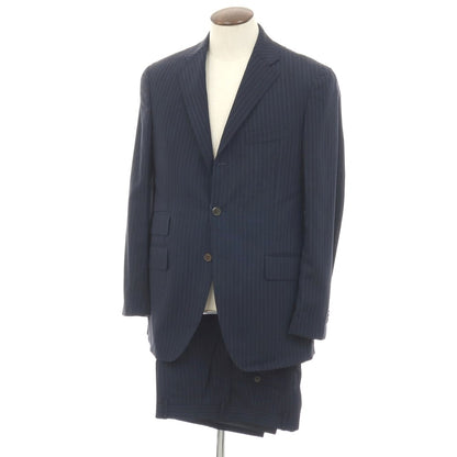 【中古】エトロ ETRO ウール ストライプ 3つボタンスーツ ネイビーxブルー【サイズ50】【 状態ランクC 】【 メンズ 】