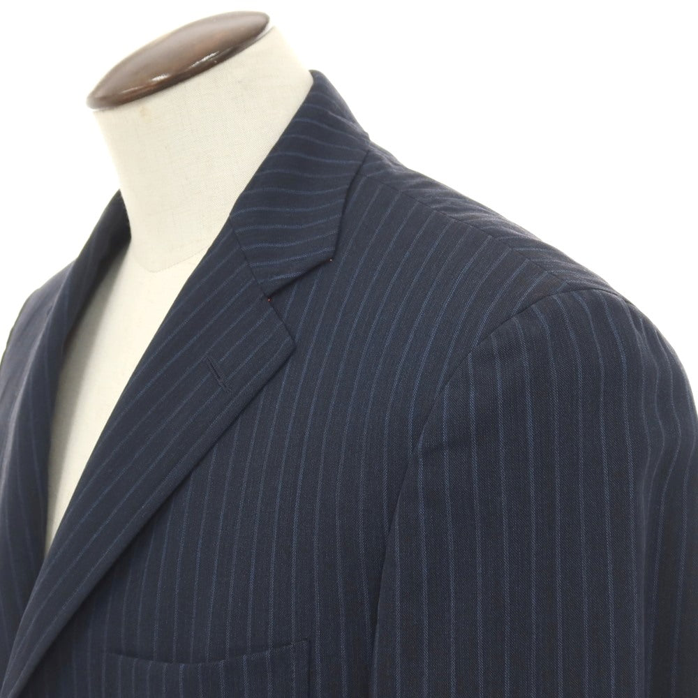 【中古】エトロ ETRO ウール ストライプ 3つボタンスーツ ネイビーxブルー【サイズ50】【 状態ランクC 】【 メンズ 】