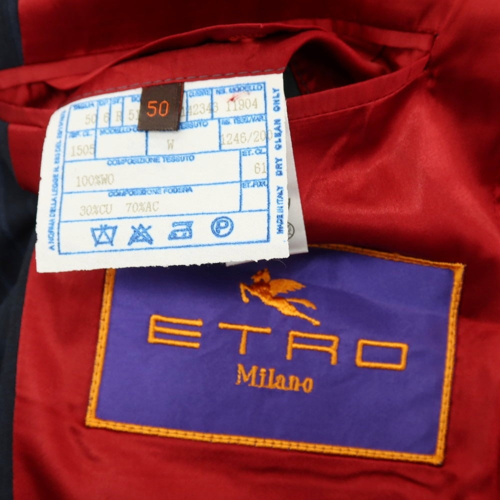 【中古】エトロ ETRO ウール ストライプ 3つボタンスーツ ネイビーxブルー【サイズ50】【 状態ランクC 】【 メンズ 】