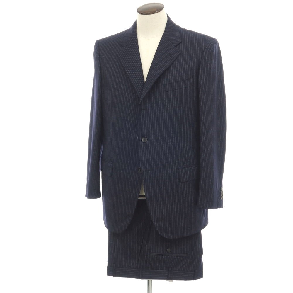 【中古】ベルベスト Belvest ISETAN MEN’S別注 SUPER120’S ウール ストライプ 3つボタンスーツ ネイビーxホワイト【サイズ52 Drop7R】【 状態ランクC 】【 メンズ 】