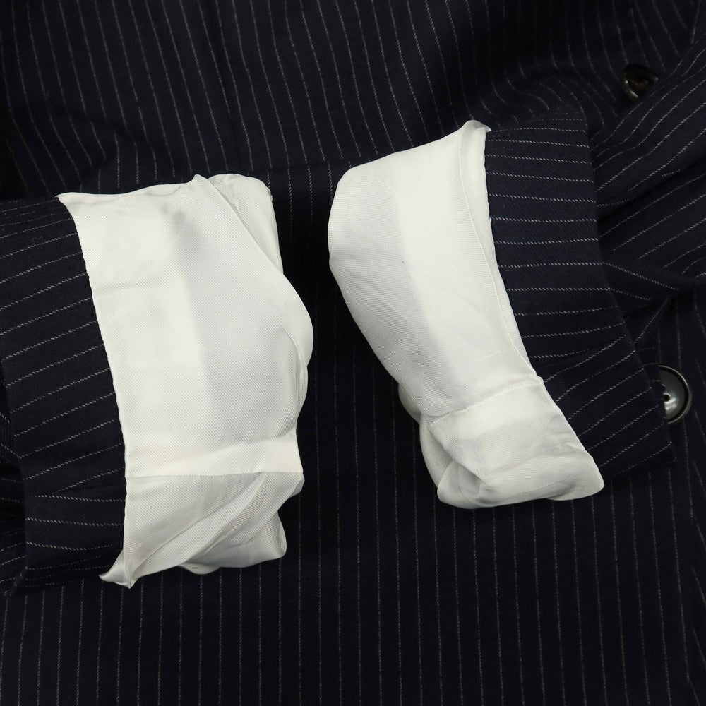 【中古】ベルベスト Belvest ISETAN MEN’S別注 SUPER120’S ウール ストライプ 3つボタンスーツ ネイビーxホワイト【サイズ52 Drop7R】【 状態ランクC 】【 メンズ 】