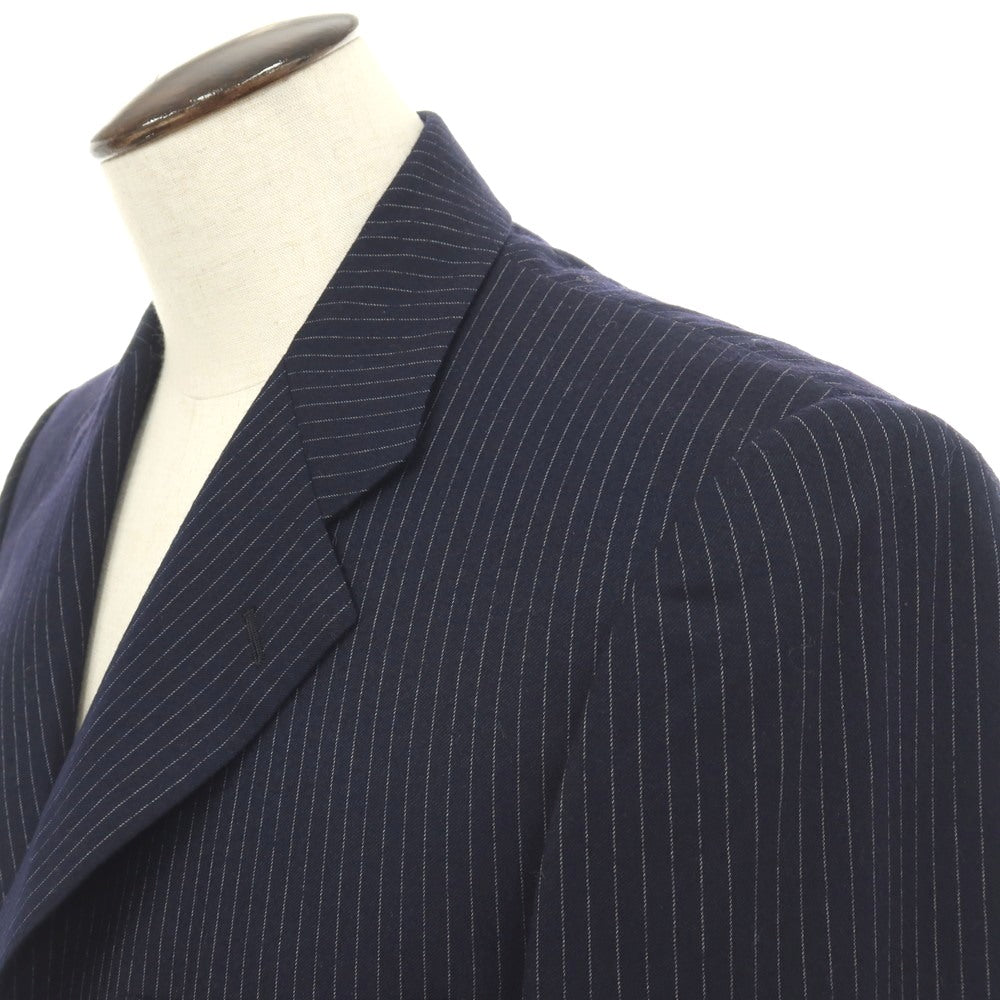 【中古】ベルベスト Belvest ISETAN MEN’S別注 SUPER120’S ウール ストライプ 3つボタンスーツ ネイビーxホワイト【サイズ52 Drop7R】【 状態ランクC 】【 メンズ 】
