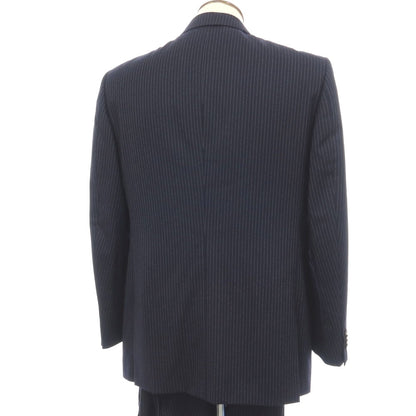 【中古】ベルベスト Belvest ISETAN MEN’S別注 SUPER120’S ウール ストライプ 3つボタンスーツ ネイビーxホワイト【サイズ52 Drop7R】【 状態ランクC 】【 メンズ 】