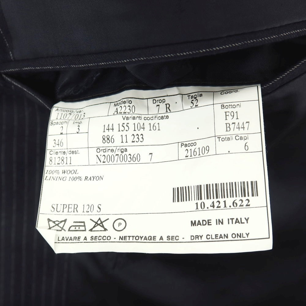 【中古】ベルベスト Belvest ISETAN MEN’S別注 SUPER120’S ウール ストライプ 3つボタンスーツ ネイビーxホワイト【サイズ52 Drop7R】【 状態ランクC 】【 メンズ 】