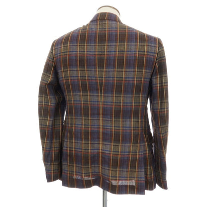 【中古】ガブリエレ パジーニ Gabriele Pasini リネンレーヨンウール チェック 3B テーラードジャケット ブラウンxブルー【サイズ50】【 状態ランクA 】【 メンズ 】