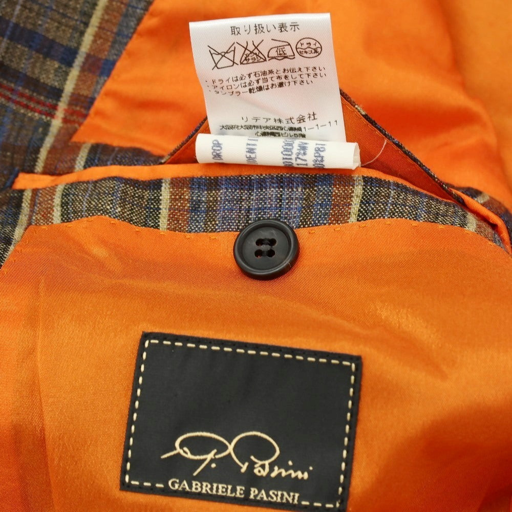 【中古】ガブリエレ パジーニ Gabriele Pasini リネンレーヨンウール チェック 3B テーラードジャケット ブラウンxブルー【サイズ50】【 状態ランクA 】【 メンズ 】