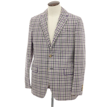 【中古】エトロ ETRO コットン チェック 2B カジュアルジャケット グレーxパープル【サイズ50】【 状態ランクD 】【 メンズ 】