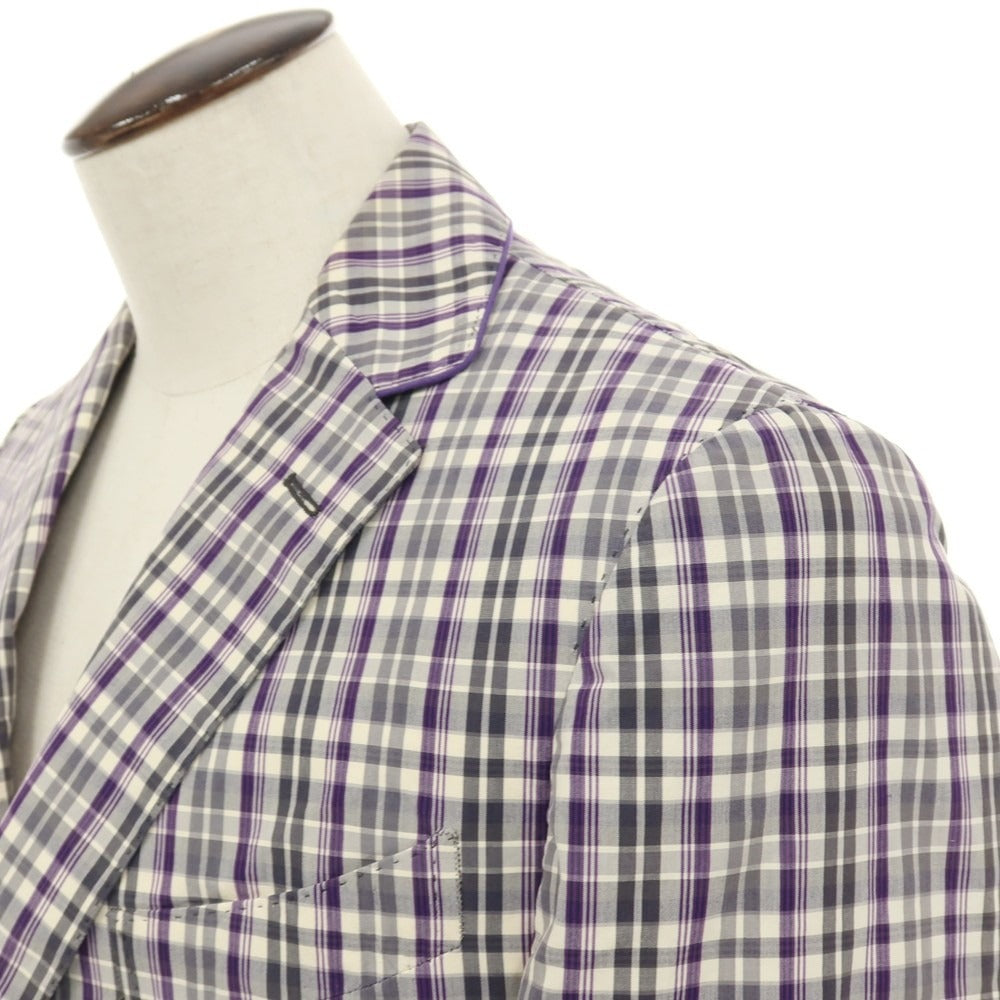 【中古】エトロ ETRO コットン チェック 2B カジュアルジャケット グレーxパープル【サイズ50】【 状態ランクD 】【 メンズ 】