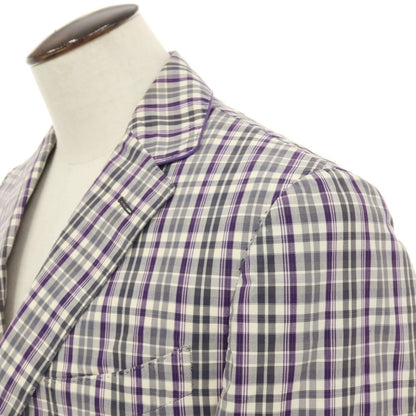 【中古】エトロ ETRO コットン チェック 2B カジュアルジャケット グレーxパープル【サイズ50】【 状態ランクD 】【 メンズ 】