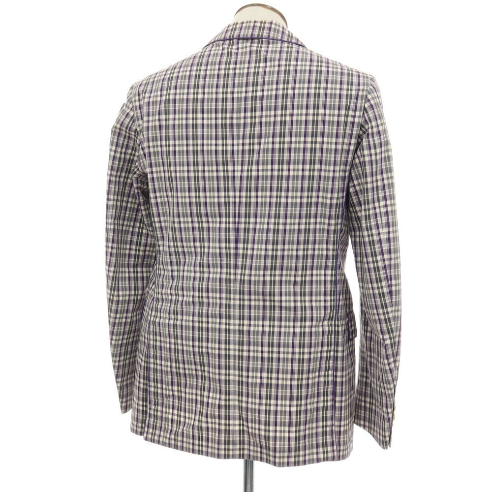 【中古】エトロ ETRO コットン チェック 2B カジュアルジャケット グレーxパープル【サイズ50】【 状態ランクD 】【 メンズ 】