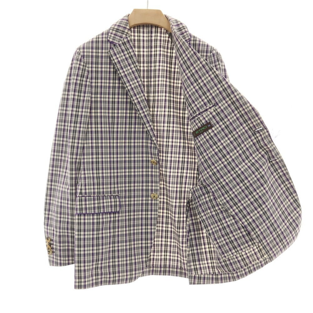 【中古】エトロ ETRO コットン チェック 2B カジュアルジャケット グレーxパープル【サイズ50】【 状態ランクD 】【 メンズ 】