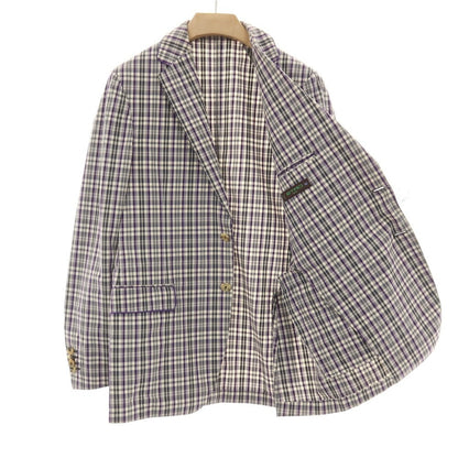 【中古】エトロ ETRO コットン チェック 2B カジュアルジャケット グレーxパープル【サイズ50】【 状態ランクD 】【 メンズ 】