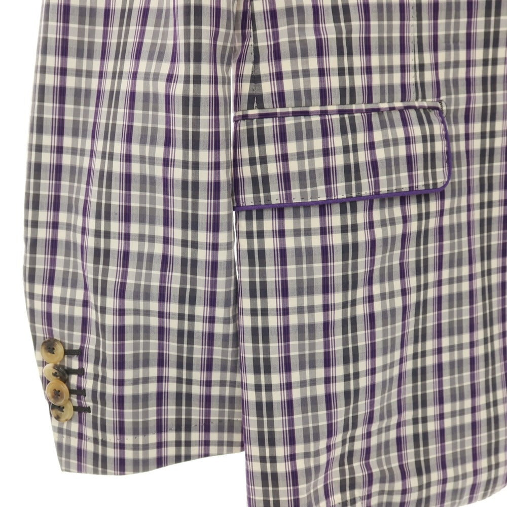 【中古】エトロ ETRO コットン チェック 2B カジュアルジャケット グレーxパープル【サイズ50】【 状態ランクD 】【 メンズ 】