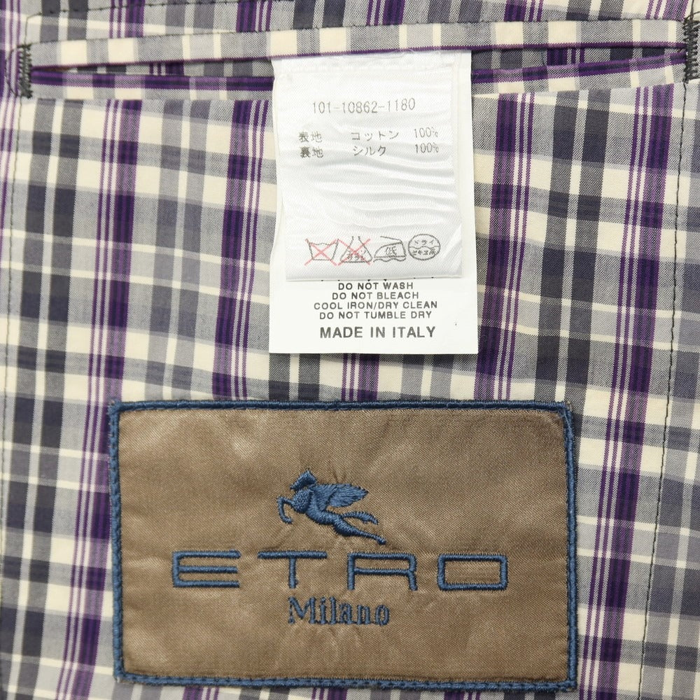 【中古】エトロ ETRO コットン チェック 2B カジュアルジャケット グレーxパープル【サイズ50】【 状態ランクD 】【 メンズ 】