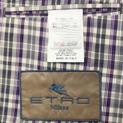 【中古】エトロ ETRO コットン チェック 2B カジュアルジャケット グレーxパープル【サイズ50】【 状態ランクD 】【 メンズ 】