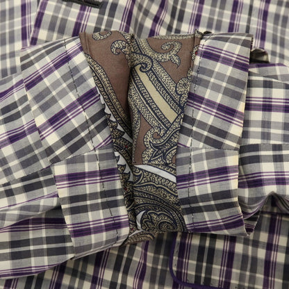 【中古】エトロ ETRO コットン チェック 2B カジュアルジャケット グレーxパープル【サイズ50】【 状態ランクD 】【 メンズ 】