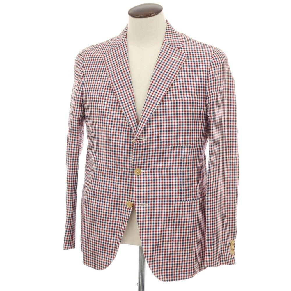 【中古】イザイア ISAIA リネンコットン チェック 3B テーラードジャケット トリコロール【サイズ50】【 状態ランクC 】【 メンズ 】