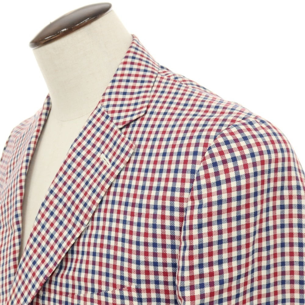 【中古】イザイア ISAIA リネンコットン チェック 3B テーラードジャケット トリコロール【サイズ50】【 状態ランクC 】【 メンズ 】