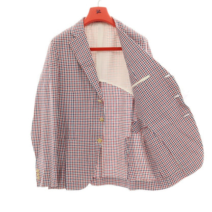 【中古】イザイア ISAIA リネンコットン チェック 3B テーラードジャケット トリコロール【サイズ50】【 状態ランクC 】【 メンズ 】