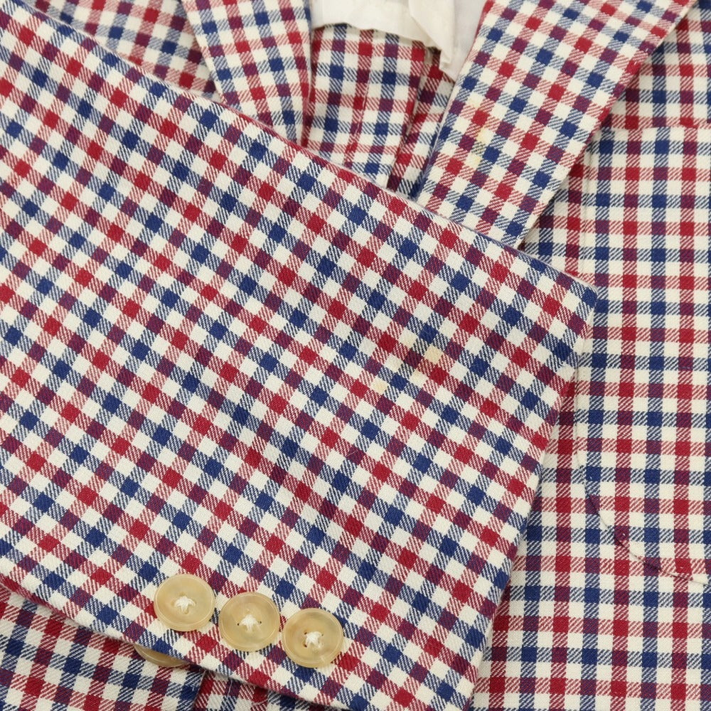 【中古】イザイア ISAIA リネンコットン チェック 3B テーラードジャケット トリコロール【サイズ50】【 状態ランクC 】【 メンズ 】