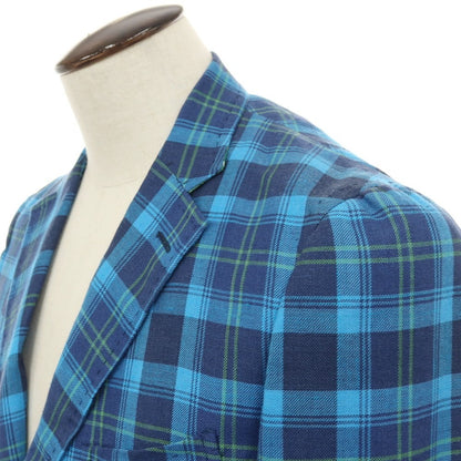 【中古】イザイア ISAIA ウールリネンシルクカシミヤ チェック 2B テーラードジャケット ブルーxネイビー【サイズ48】【 状態ランクB 】【 メンズ 】