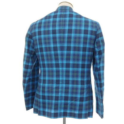 【中古】イザイア ISAIA ウールリネンシルクカシミヤ チェック 2B テーラードジャケット ブルーxネイビー【サイズ48】【 状態ランクB 】【 メンズ 】
