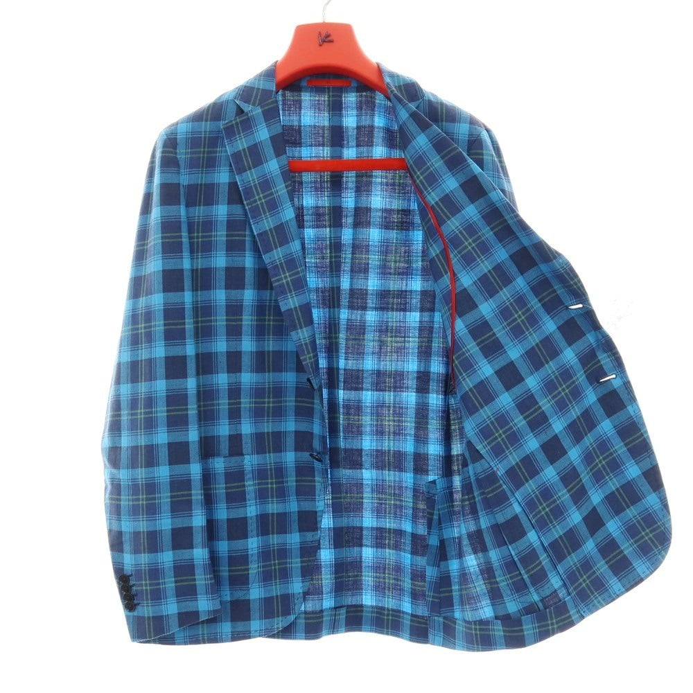 【中古】イザイア ISAIA ウールリネンシルクカシミヤ チェック 2B テーラードジャケット ブルーxネイビー【サイズ48】【 状態ランクB 】【 メンズ 】