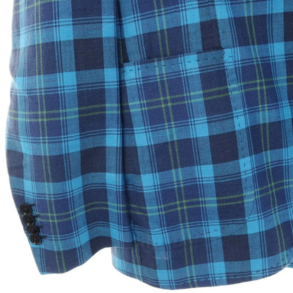 【中古】イザイア ISAIA ウールリネンシルクカシミヤ チェック 2B テーラードジャケット ブルーxネイビー【サイズ48】【 状態ランクB 】【 メンズ 】