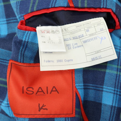 【中古】イザイア ISAIA ウールリネンシルクカシミヤ チェック 2B テーラードジャケット ブルーxネイビー【サイズ48】【 状態ランクB 】【 メンズ 】