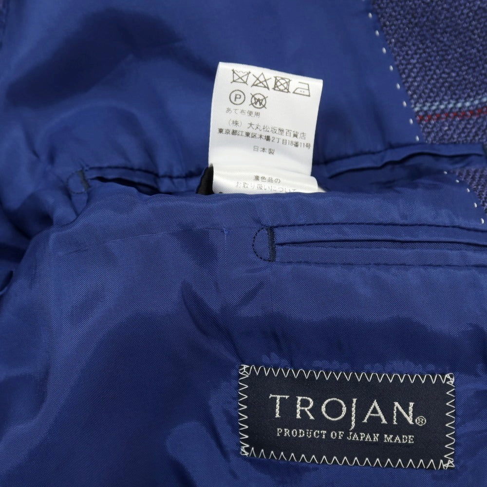 【中古】トロージャン TROJAN ウールリネンコットン チェック 2B テーラードジャケット パープルネイビー【サイズ48】【 状態ランクB 】【 メンズ 】