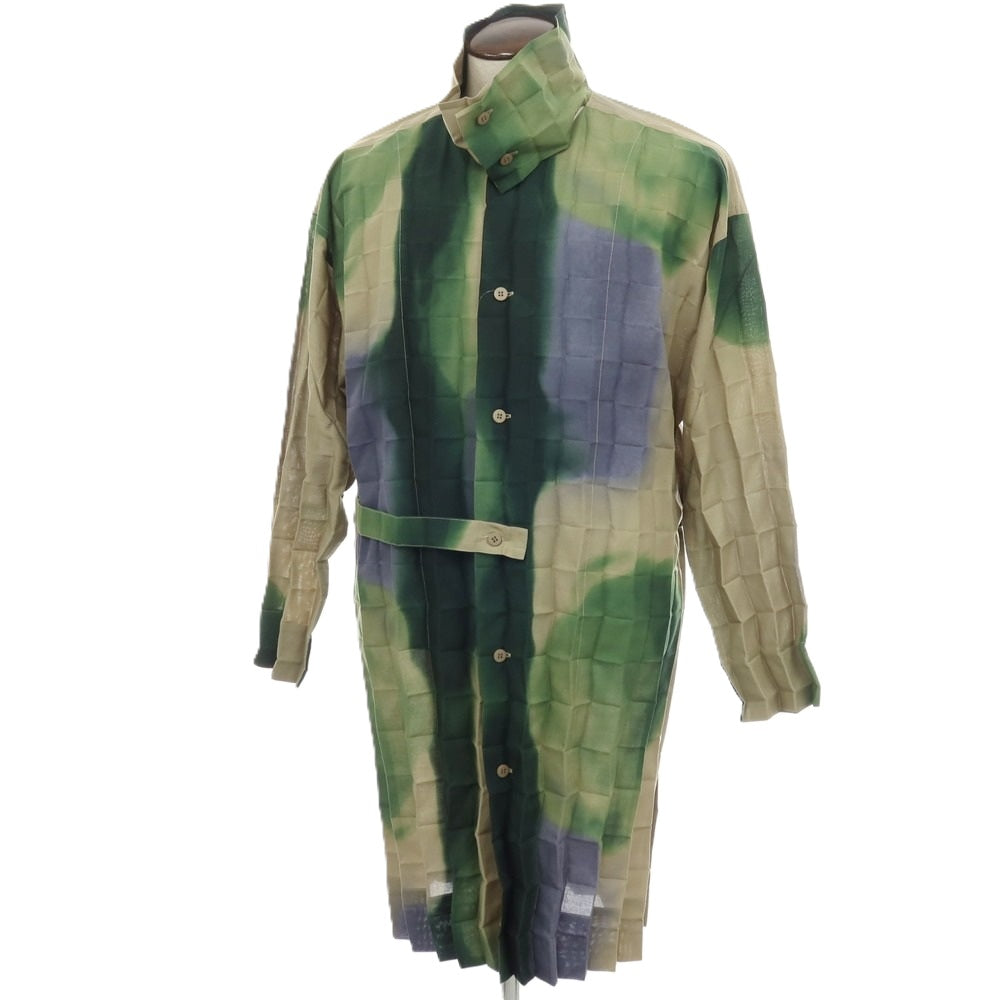 【中古】オム プリッセ イッセイミヤケ HOMME PLISSE ISSEY MIYAKE 2026年春夏 プリーツ ロング丈シャツ グレーベージュxグリーン【サイズ表記なし（L位）】【 状態ランクA 】【 メンズ 】