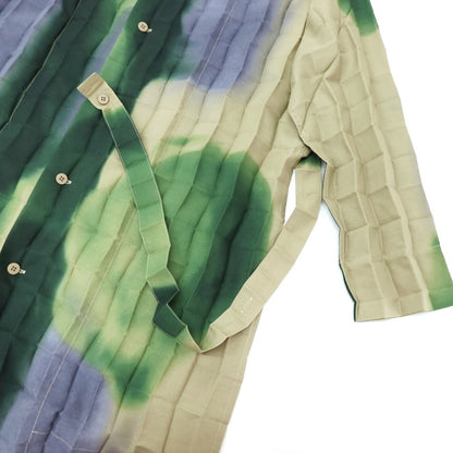 【中古】オム プリッセ イッセイミヤケ HOMME PLISSE ISSEY MIYAKE 2026年春夏 プリーツ ロング丈シャツ グレーベージュxグリーン【サイズ表記なし（L位）】【 状態ランクA 】【 メンズ 】