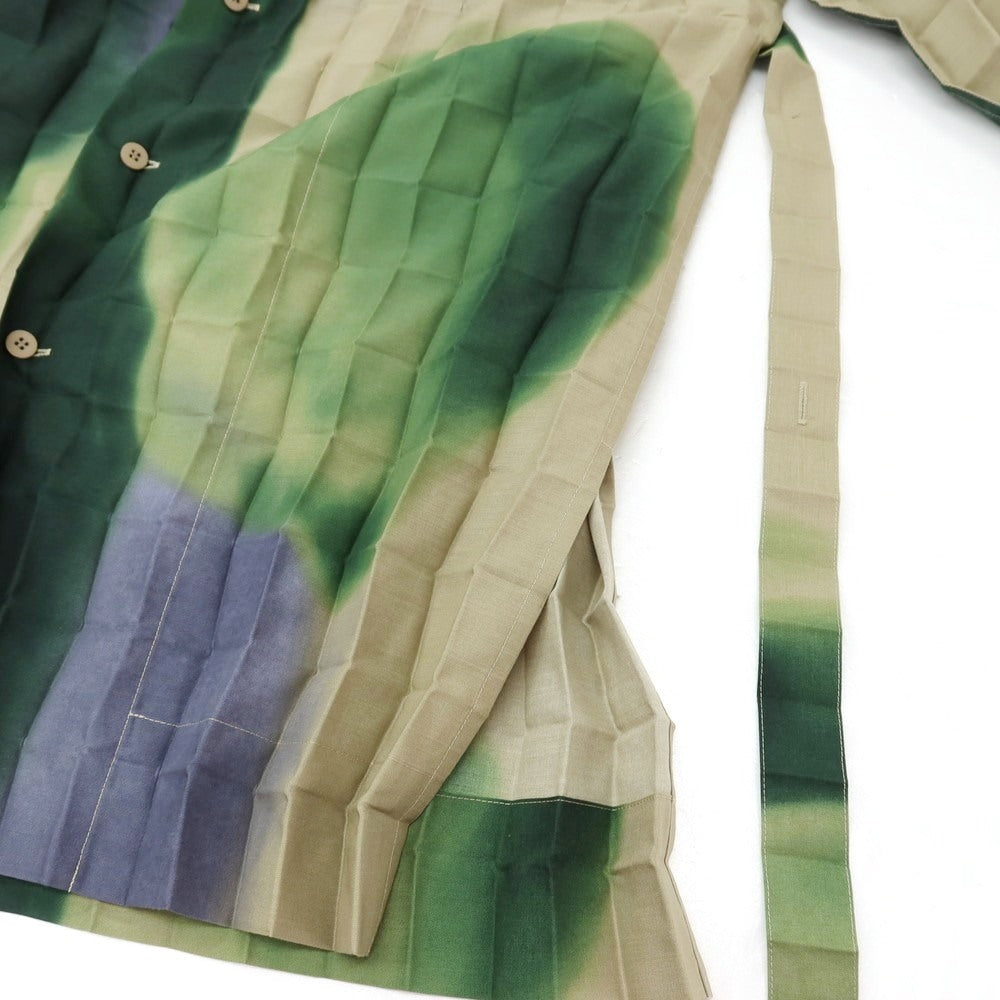 【中古】オム プリッセ イッセイミヤケ HOMME PLISSE ISSEY MIYAKE 2026年春夏 プリーツ ロング丈シャツ グレーベージュxグリーン【サイズ表記なし（L位）】【 状態ランクA 】【 メンズ 】