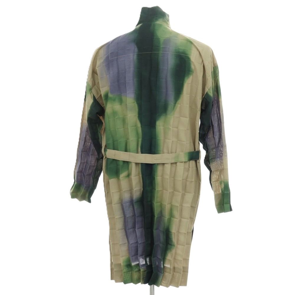 【中古】オム プリッセ イッセイミヤケ HOMME PLISSE ISSEY MIYAKE 2026年春夏 プリーツ ロング丈シャツ グレーベージュxグリーン【サイズ表記なし（L位）】【 状態ランクA 】【 メンズ 】