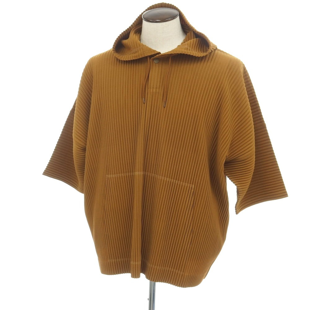 【中古】オム プリッセ イッセイミヤケ HOMME PLISSE ISSEY MIYAKE 2026年春夏 プリーツ 半袖 プルオーバー パーカー キャメル【サイズ表記なし（L位）】【 状態ランクA 】【 メンズ 】