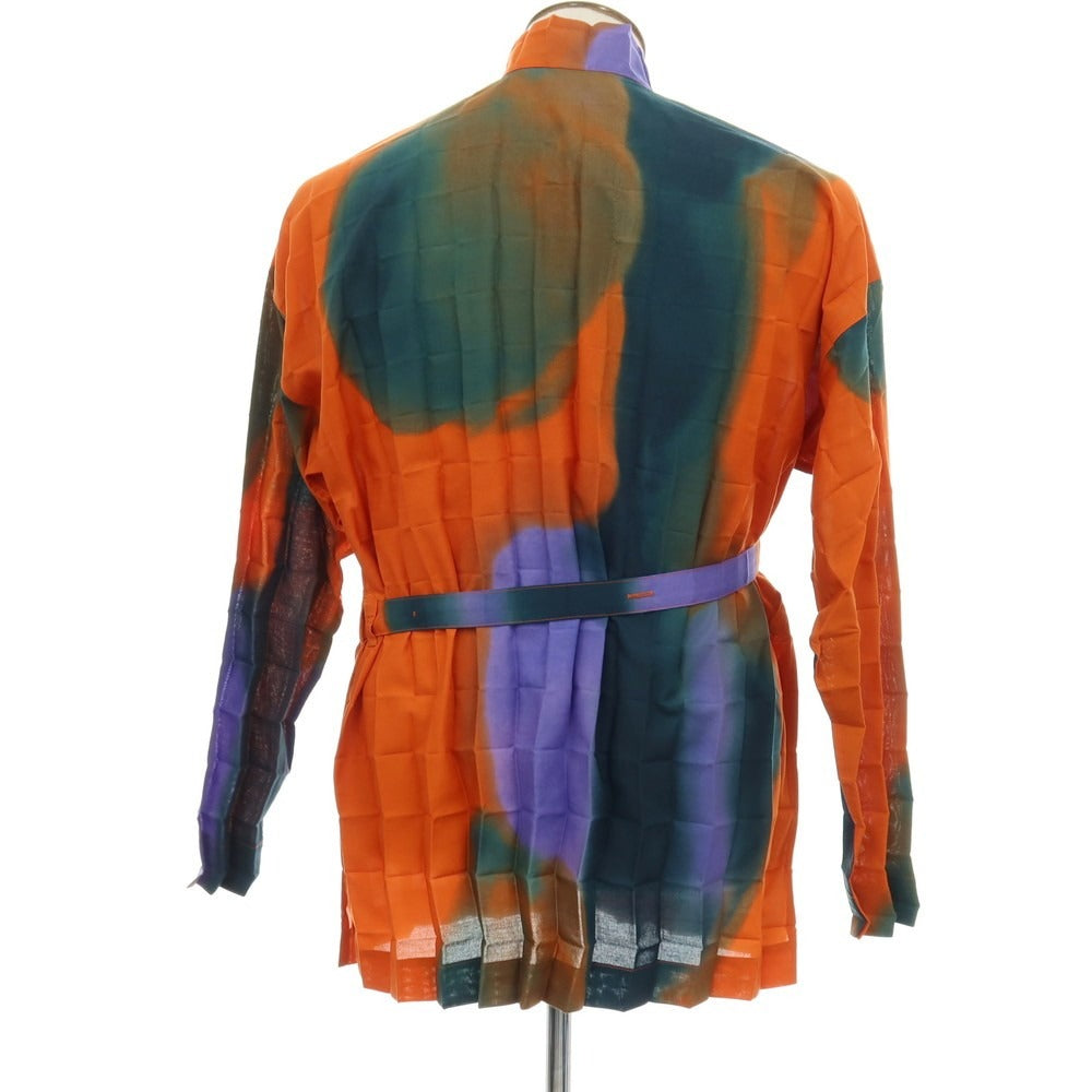 【中古】オム プリッセ イッセイミヤケ HOMME PLISSE ISSEY MIYAKE 2026年春夏 プリーツ スタンドカラー ロング丈シャツ オレンジxグリーン【サイズ表記なし（L位）】【 状態ランクA 】【 メンズ 】