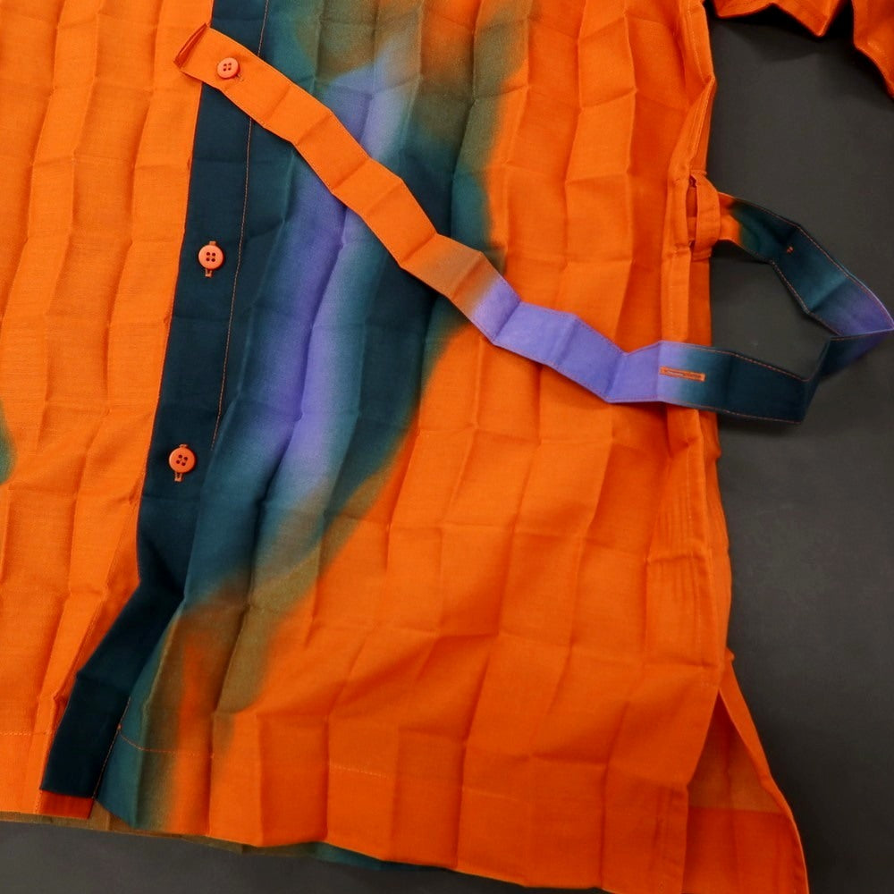 【中古】オム プリッセ イッセイミヤケ HOMME PLISSE ISSEY MIYAKE 2026年春夏 プリーツ スタンドカラー ロング丈シャツ オレンジxグリーン【サイズ表記なし（L位）】【 状態ランクA 】【 メンズ 】