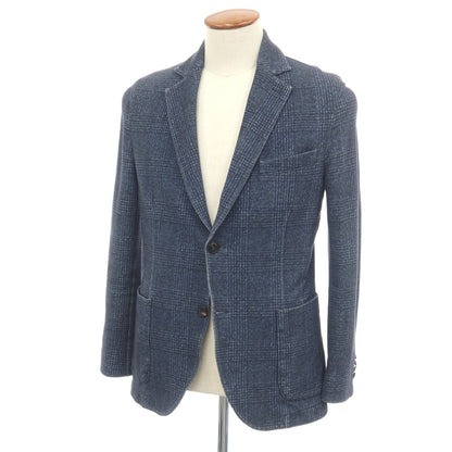【中古】チルコロ1901 CIRCOLO 1901 コットン ジャージー チェック 転写プリント 裏起毛 2B カジュアルジャケット ブルーネイビー【サイズ46】【 状態ランクD 】【 メンズ 】