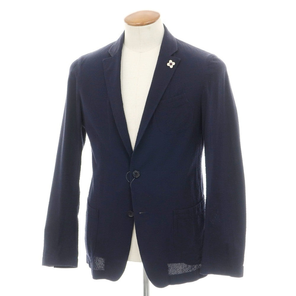 【中古】ラルディーニ LARDINI コットン シアサッカー 3B テーラードジャケット ネイビー【サイズ46】【 状態ランクC 】【 メンズ 】