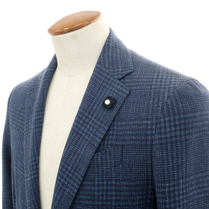 【中古】ラルディーニ LARDINI コットンリネンポリウレタン チェック 3B テーラードジャケット ブルーxネイビー【サイズ46】【 状態ランクB 】【 メンズ 】
