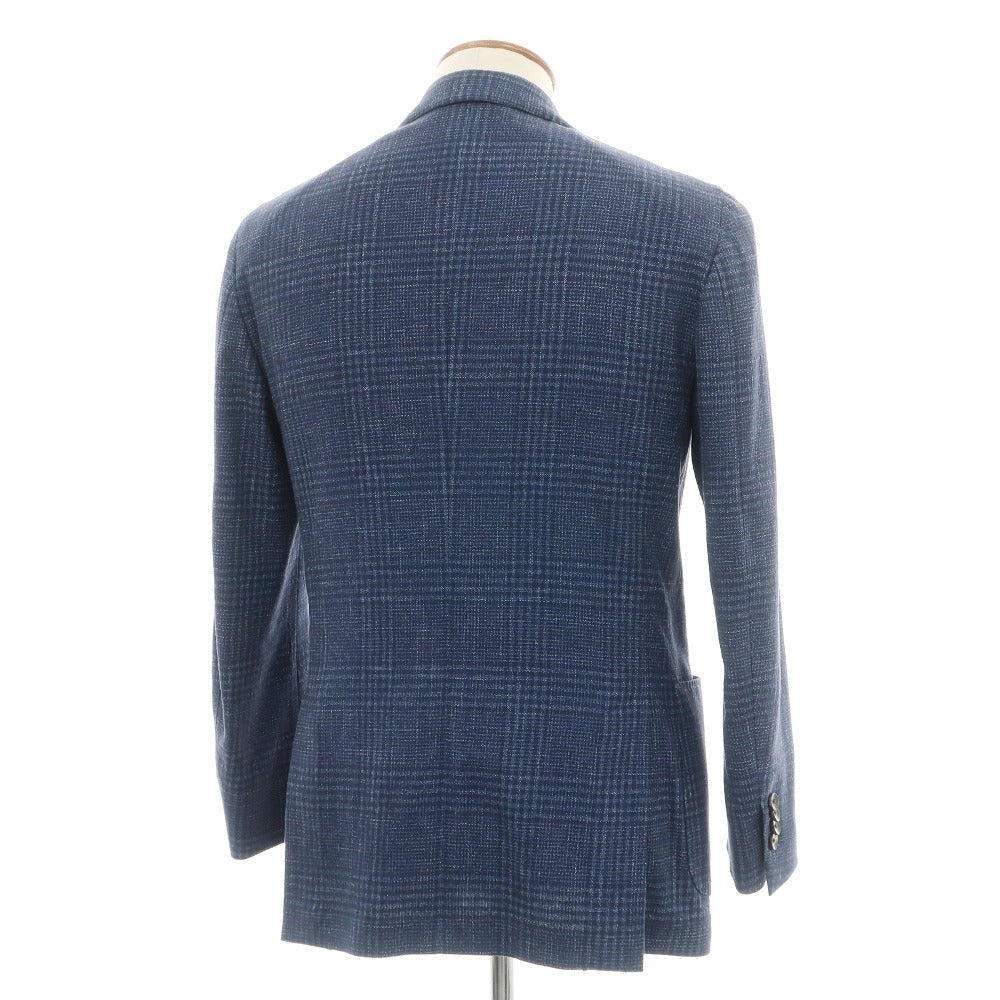 【中古】ラルディーニ LARDINI コットンリネンポリウレタン チェック 3B テーラードジャケット ブルーxネイビー【サイズ46】【 状態ランクB 】【 メンズ 】