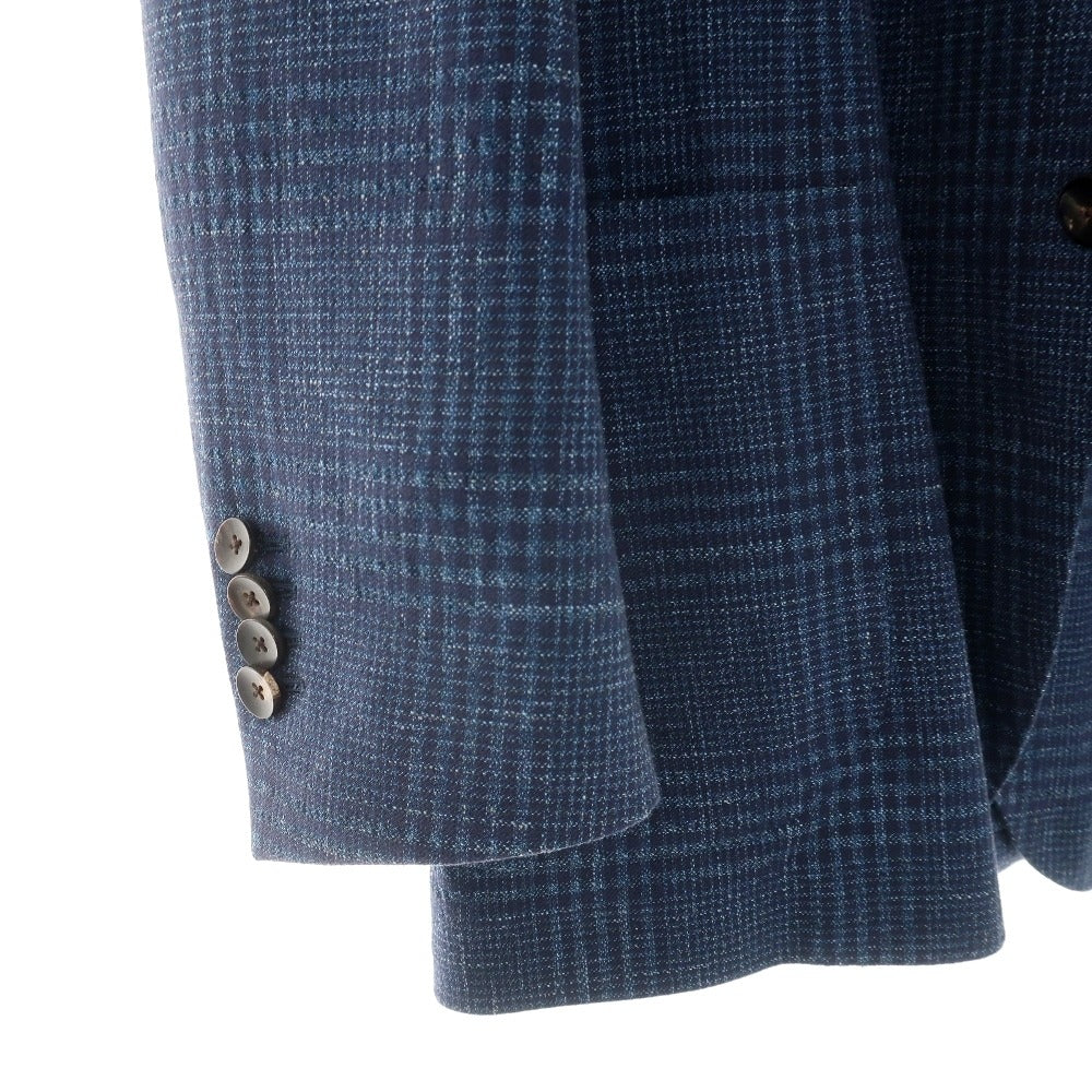 【中古】ラルディーニ LARDINI コットンリネンポリウレタン チェック 3B テーラードジャケット ブルーxネイビー【サイズ46】【 状態ランクB 】【 メンズ 】