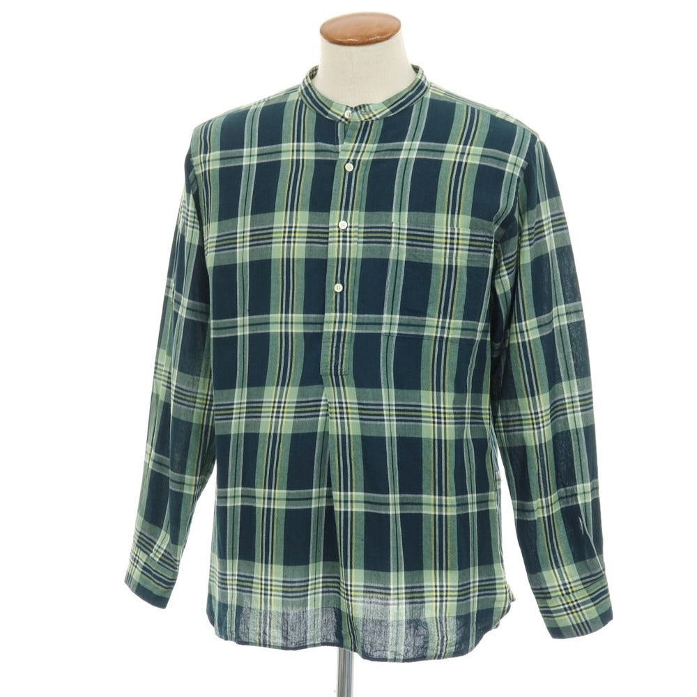 【中古】ビームスプラス BEAMS PLUS コットン チェック バンドカラー プルオーバーシャツ グリーン【サイズM】【 状態ランクB 】【 メンズ 】