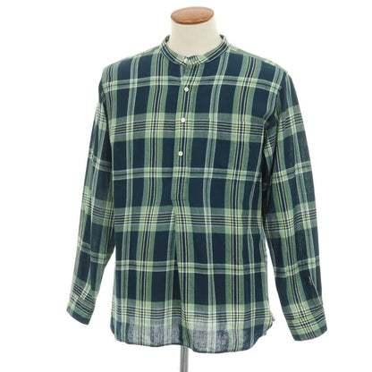 【中古】ビームスプラス BEAMS PLUS コットン チェック バンドカラー プルオーバーシャツ グリーン【サイズM】【 状態ランクB 】【 メンズ 】