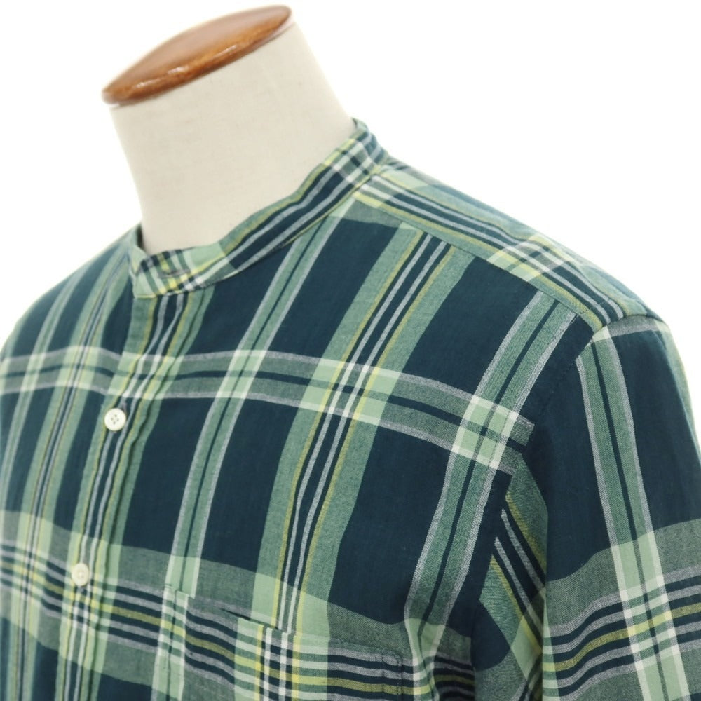 【中古】ビームスプラス BEAMS PLUS コットン チェック バンドカラー プルオーバーシャツ グリーン【サイズM】【 状態ランクB 】【 メンズ 】