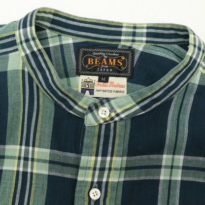 【中古】ビームスプラス BEAMS PLUS コットン チェック バンドカラー プルオーバーシャツ グリーン【サイズM】【 状態ランクB 】【 メンズ 】